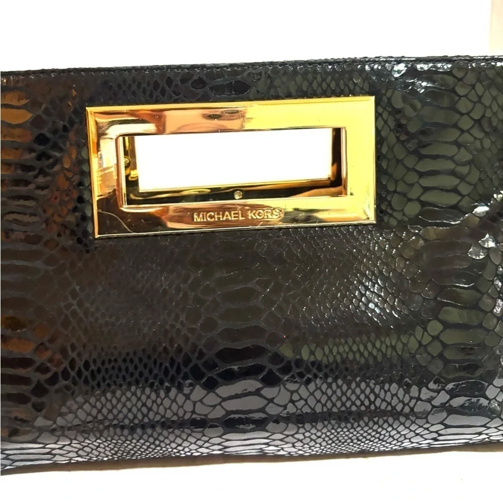Michael Kors Black snake skin print Clutch Bag